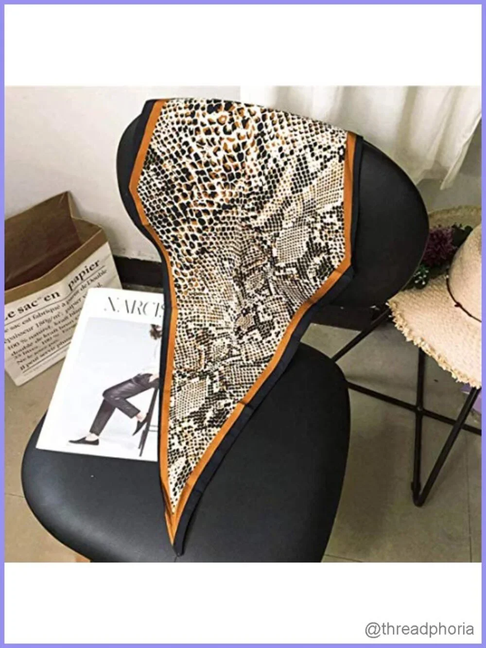 Silk Feel Hair Scarf Animal Print Leopard Neckerchief Women Bag Purse Accessory
